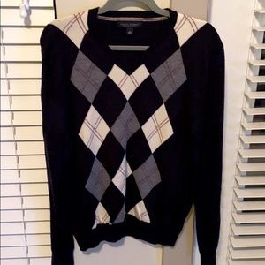 Banana Republic Navy Argyle V-Neck Sweater Large